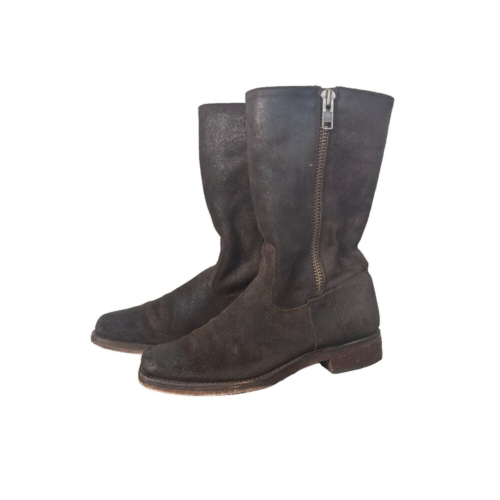 Frye Brown Suede Mid Calf Boots Side Zip Western Moto Womens Size 10 B